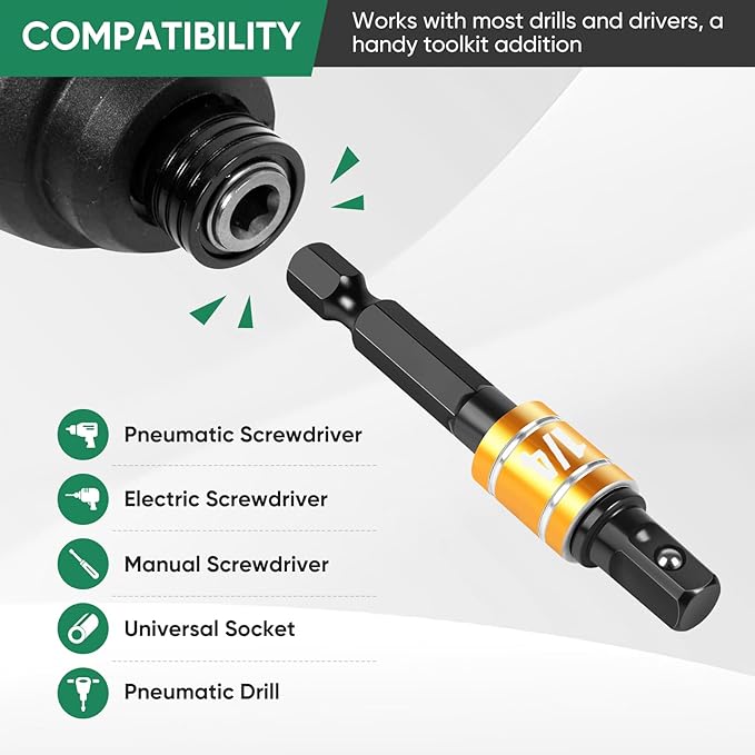 3PCS Impact Socket Adapter Set - 1/4", 3/8", 1/2" Drill Socket Adapters with Extension Driver Bit & Holder, Socket Drill Adapters Compatible with Power Drill and High Torque Impact Wrench