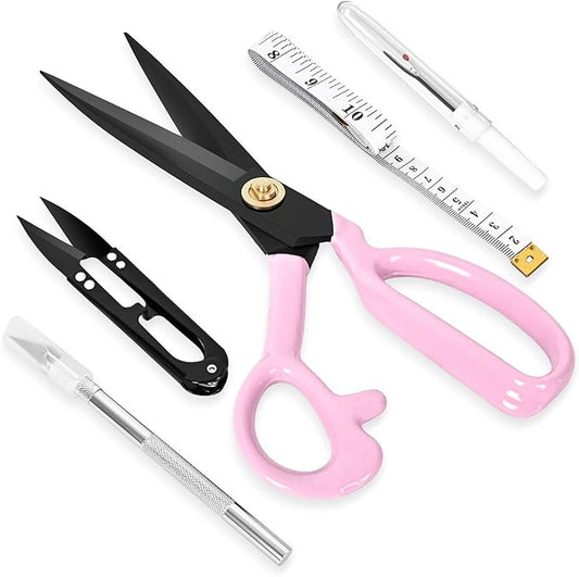 Professional Tailor Scissors Heavy Duty - Multi-Purpose Sewing Fabric Scissors for Leather Cutting Industrial Sharp Shears Home Office Arts, and Crafts (9 Inch) Pink