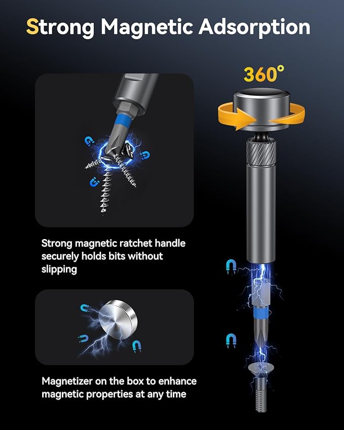 Ratchet Screwdriver Set, 74 in 1 Magnetic Screwdriver Sets, Multi Bit DIY Free Combination S2 Steel Bits, for Furniture Assembly, Precision Electrical Appliance Repair, Bicycle Tools