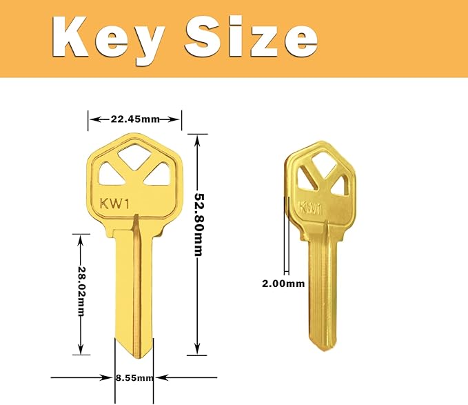 Premium Brass KW1 Key Blanks, Uncut Blank Keys for Residential & Commercial Use, Copper Structures Blank Keys, Pack of 50