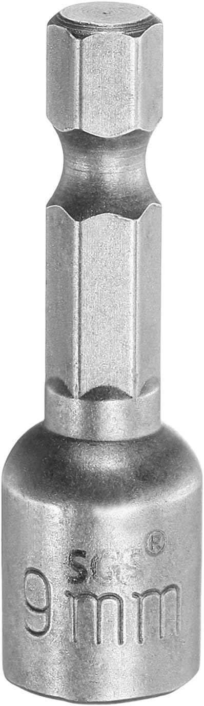 HARFINGTON Nut Driver Drill Bit 9mm Metric Socket 1/4" Hex Shank 1.65" (42mm) Long Magnetic 6-Point Sockets Quick Change CR-V Steel Bolt Setters for Power Drill Drivers