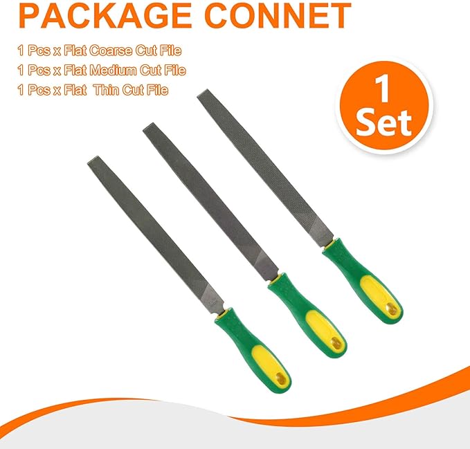 HARFINGTON 3pcs Tip Cut File 8" Double Cut Teeth High Carbon Steel Hand Rasp File with Plastic Handle for Metal Wood Deburring Removing