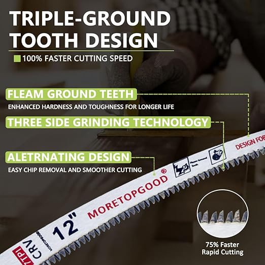 12” Arc Edge Reciprocating Saw Blade, 7TPI Japanese Teeth with Curved Edge Wood Pruning Saw Blades for Tree Trimming, Wood Cutting (3 Pack)