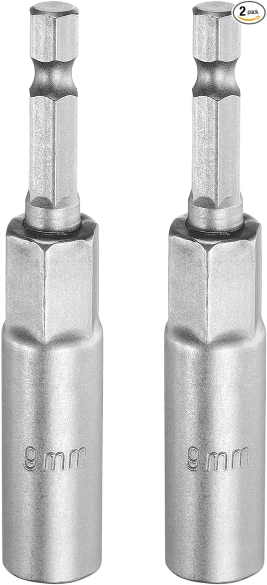 HARFINGTON 2pcs Nut Driver Drill Bit 9mm Metric Socket 1/4" Hex Shank 3.15" (80mm) Long 6-Point Sockets Quick Change CR-V Steel Bolt Setters for Power Drill Drivers