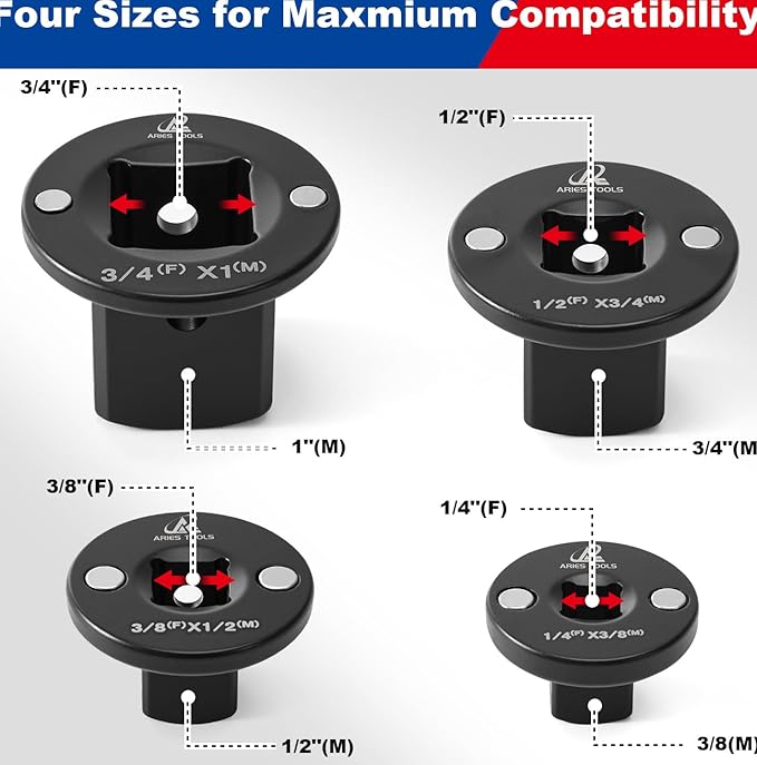 Socket Set Adapter,Low Profile Impact Socket Set Works with Impact Wrench竊똖orque Wrench竊똄lectric Ratchet竊똃esigned for Confined Space竊?/8" to 1/2", 1/4" to 3/8", 3/4" to 1", 1/2" to 3/4", 8PC