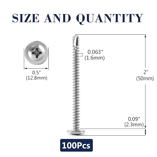 #10 x 2 Sheet Metal Screws 100PCS 410 Stainless Steel Truss Head Fast Self Tapping Screws by SG TZH