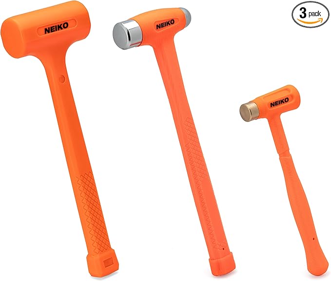 NEIKO 02889A Dead Blow Hammer Set, 3-Piece Variety Pack, 1-1/2 LB Deadblow, 12oz Brass Cap, 16oz Ball-Peen, Brass, Dead Blow Mallet, Soft Blow
