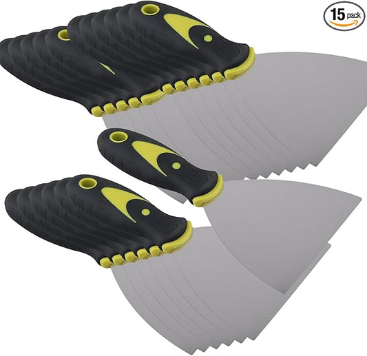 15PCS 6 Inch Putty Knife, Stainless Steel Spackle Knives, Metal Knife Scrapers for Drywall Finishing, Plaster Scraping, Decals, and Wallpaper
