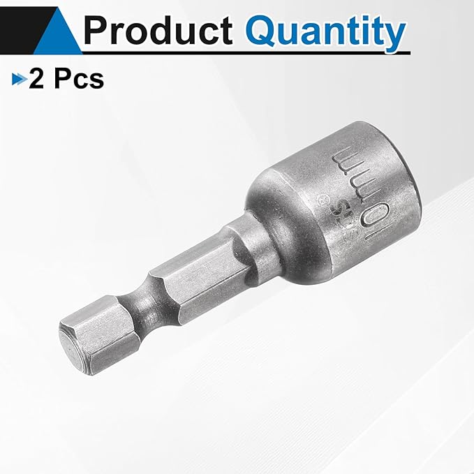 HARFINGTON 2pcs Nut Driver Drill Bit 10mm Metric Socket 1/4" Hex Shank 1.65" (42mm) Long Magnetic 6-Point Sockets Quick Change CR-V Steel Bolt Setters for Power Drill Drivers