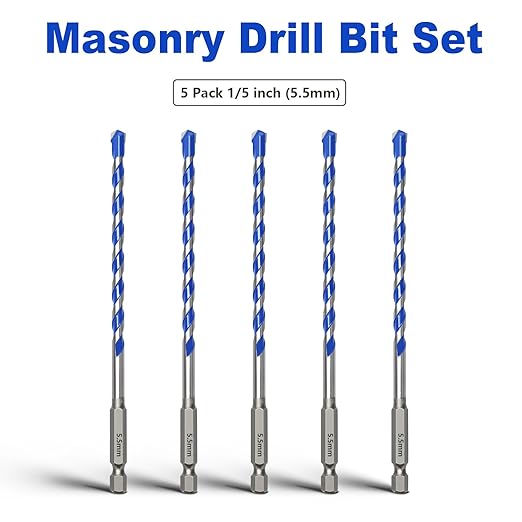 5 Pack 1/5 inch (5.5mm) Concrete Drill Bit Set,Masonry Concrete Drill Bit Set with Hex Shank,Carbide Tip Drill Bits for Concrete, Tile,Brick, Plastic, Cement (1/5"竊? Pcs竊?