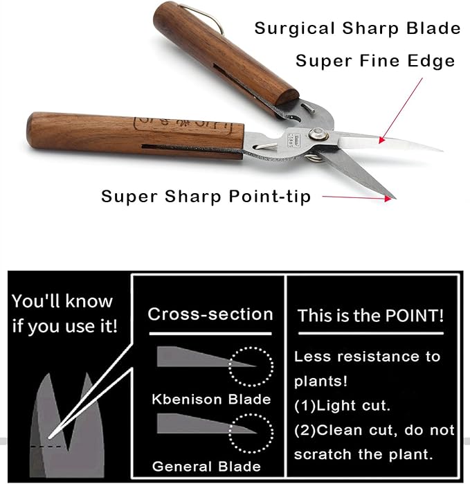 Razor Sharp Pruning Shears for Gardening, Garden Shears Carbon Steel Blade, Precision garden scissors Walnut Wood handle, 6.8??Garden Snips for Trimming Fruits, Vegetables, Flowers, Buds, Bonsai
