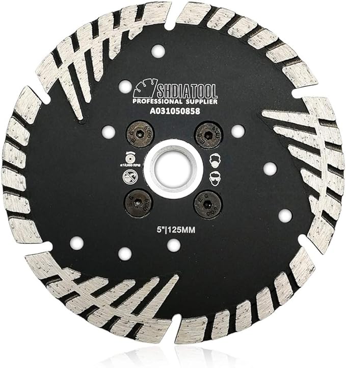 SHDIATOOL Diamond Turbo Blade Dia 5 Inch with Slant Protection Teeth Cutting Stone Granite Marble Concrete Brick with 5/8-11 Thread