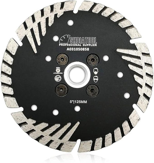 SHDIATOOL Diamond Turbo Blade Dia 5 Inch with Slant Protection Teeth Cutting Stone Granite Marble Concrete Brick with 5/8-11 Thread