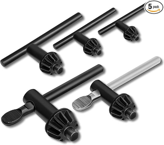 5PCS Drill Chuck Key Wrench 3/4" 5/8" 1/2" 3/8" 1/4" Carbon Steel Heavy Duty Thumb Handle Replacement Drill Clamping Wrench for Electric Drill Clamping Tool