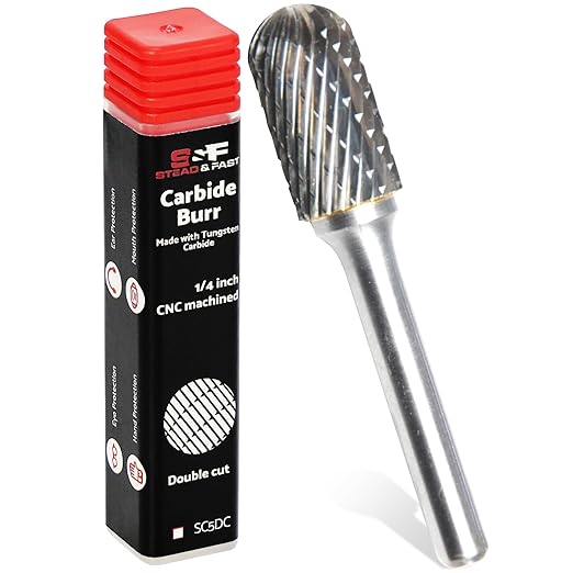 S&F STEAD & FAST Carbide Burr with 쩌??Shank 쩍??Cutter Dia 1??Length, Professional Grade Tungsten Carbide File, Die Grinder Bit for Electric or Air Die Grinder, Ball Nose, Grinding Burr bit for Metals