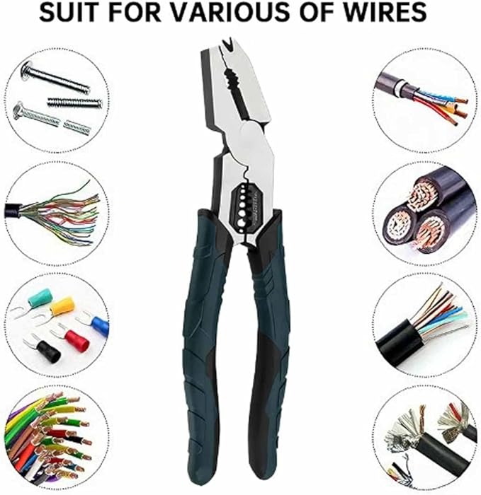 Industrial-Grade Multi-Function Cutting Pliers, 9-inch 9-in-1 Multi-Functional Pliers, Compound Action Leverage Design, Wire Stripper and Cutter, Chromium Vanadium Steel Crimping Tool (1PC)