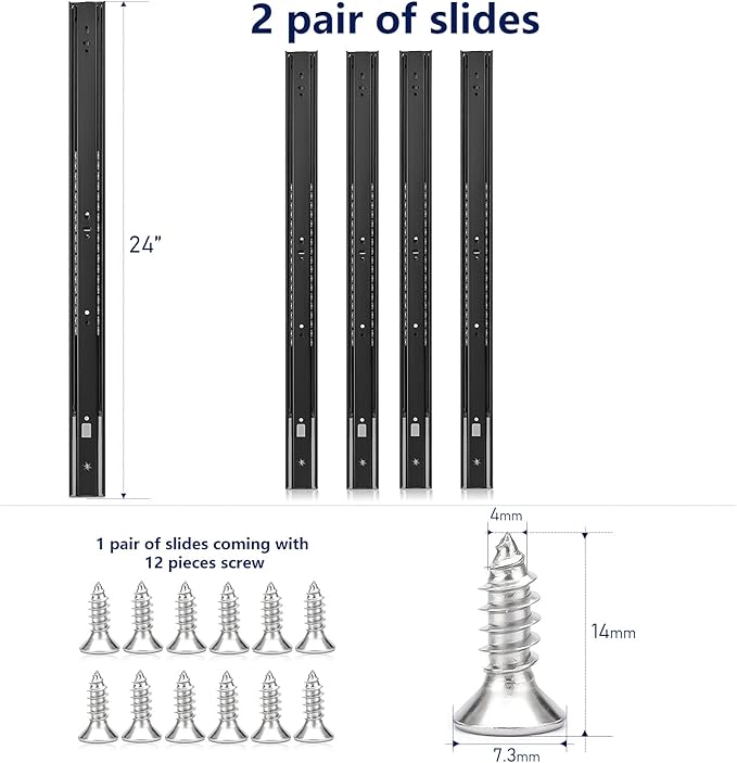 Ravinte 24 Inch Soft Close Drawer Slides 2 Pairs 4 Pack Black Full Extension Ball Bearing Drawer Glide Side Mount