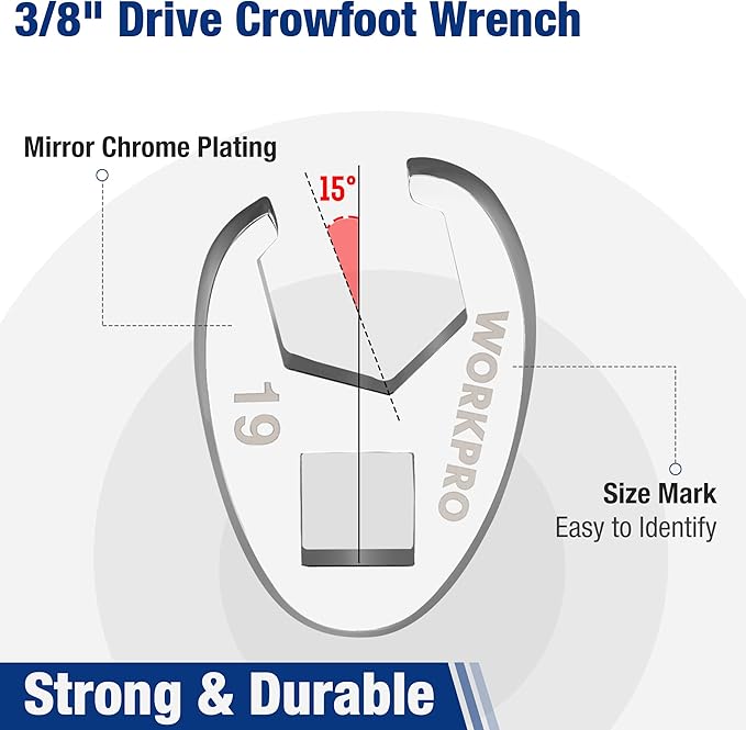 WORKPRO 3/8" Drive Flare Nut Wrench Set, 10-piece Crowfoot Flare Nut Tool Kit, Metric 10-19mm, Steel Wrench With Storage Rail for Nut Removal