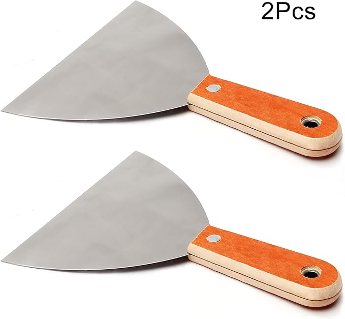 Utoolmart 2Pcs Putty Knife, 6 Inch Carbon steel Stiff Putty Knives, Spackle Knife, Paint Scraper, Scraper Tool with Wooden Handle for Taping Paint Wall Floor Tile