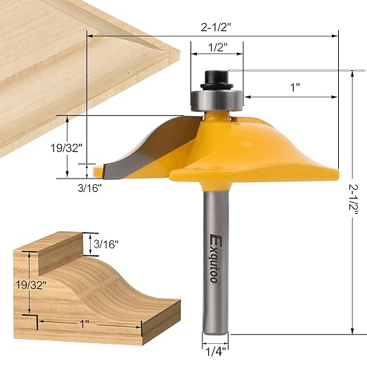 Exqutoo 1PCS 1/4" Shank 2-1/2" Diameter Raised Panel Cabinet Door Making Router Bit Woodworking Tools Door & Window Router Bit