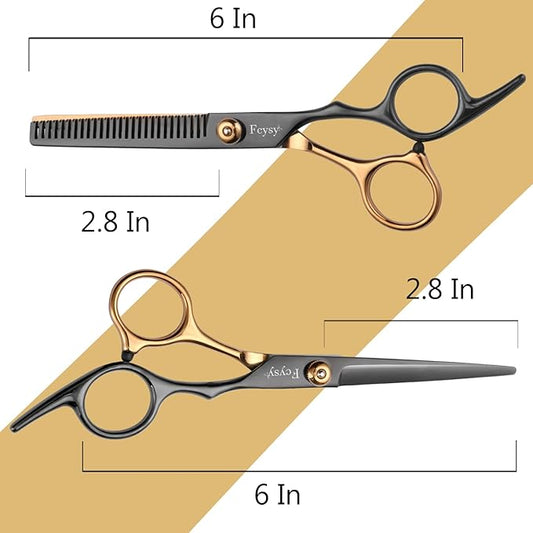 Professional Scissors for Hair, Fcysy Hair Cutting Shears Kit Barber Hairdresser Shears Thinning Scissors Set Straight Edge Razor Salon Supplies for Men, Tijeras De Peluqueria Profesional