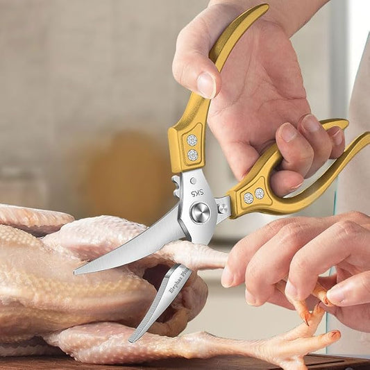 Professional Kitchen Scissors, Professional 10-Inch Heavy-Duty Kitchen Shears ??Ultra-Sharp Stainless Steel Scissors for Cutting Meat, Poultry, Fish, Herbs & Vegetables (Gold)