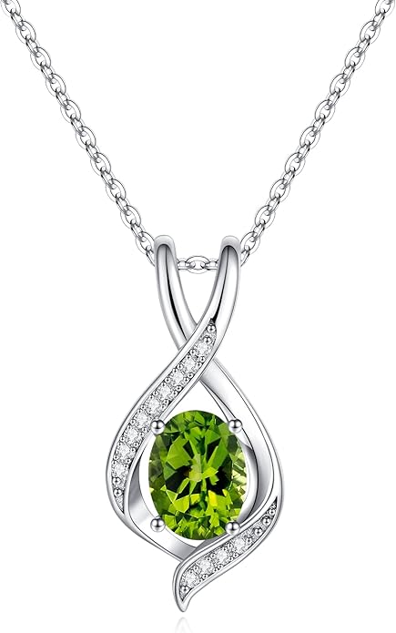 SMILEST Oval Sparkle Birthstone Pendant Necklace, 925 Sterling Silver Gemstone Pendant Anniversary Birthday Gifts for Women Wife Girlfriend Mom Grandma Birthstone Necklace for Women Jewelry Gifts