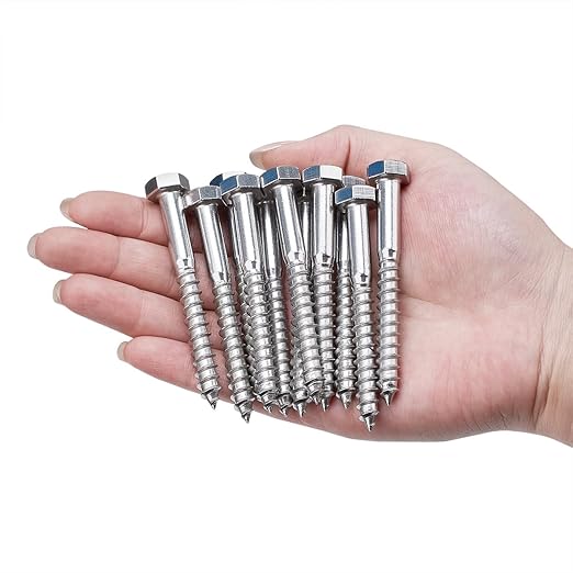 25 Pcs M8x3 Inch Heavy Duty Lag Screws 304 Stainless Steel 18-8 Lag Screws for Wood for Large Wooden Structures Flower Stands Outdoor Wooden Pavilion Brackets