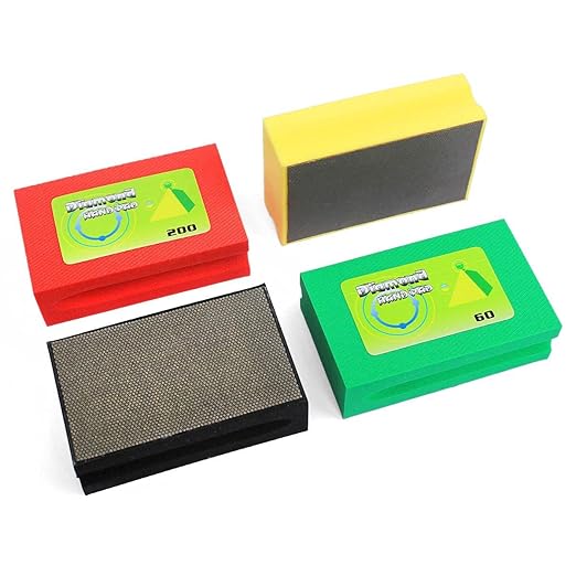 Diamond Hand Polishing Pads Sanding Bolcks Foam Backing for Tile Granite Marble Concrete Porcelain Stone Glass Ceramic Polishing -Set of 4 Pcs