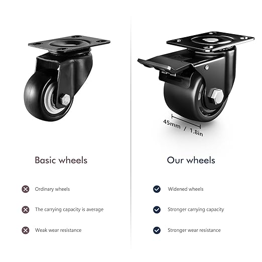 ANDUTEES 3 Inch Heavy Duty Casters Set of 4, Load 4400lbs, Locking Swivel Plate Industrial Casters with Double Ball Bearings, Low Gravity Center Castor Wheels for Furniture, Workbench, Equipment