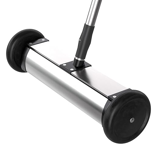 Master Magnetics Magnetic Sweeper with Wheels - Mini Push-Type with Release and Telescoping Handle - Powerful Magnetic Tool for Yard - Pick Up Nails and Other Metal Debris - Strong 35 lb Pull - 13”