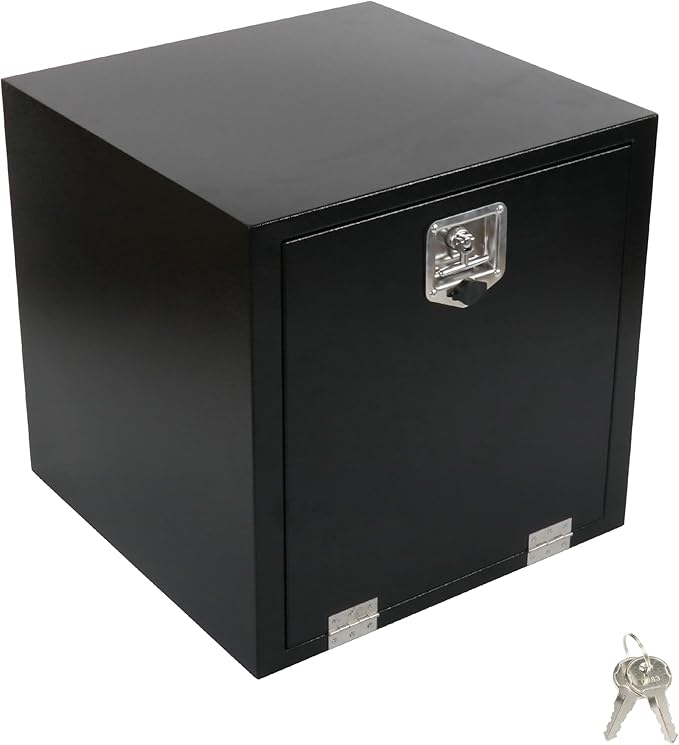 24 Inches Steel Underbody Tool Boxes，Heavy Duty Flatbed Tool Box with Lock and Key, Black（24''*24''*24''）
