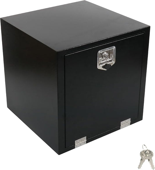 24 Inches Steel Underbody Tool Boxes，Heavy Duty Flatbed Tool Box with Lock and Key, Black（24''*24''*24''）