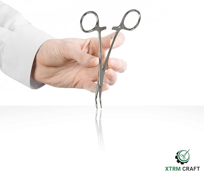 Pean Hemostat Straight and Curved Multipurpose Locking Tweezer Clamps Serrated, Stainless Steel - Hemostats for Nurses, Fishing Forceps, Crafts and Hobby