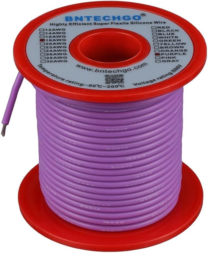 BNTECHGO 18 Gauge Silicone Wire Spool 100 ft Purple Flexible 18 AWG Stranded Tinned Copper Wire
