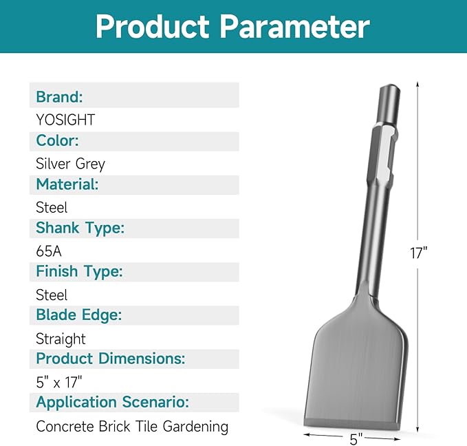 17.3 x 4.9 Inch Square Shovel Chisel - 65A Shank Steel Digging Shovel Chisel, Round Shank Spade Chisel, Ideal for Gardening, Landscaping, Concrete, Bricks, and Sand