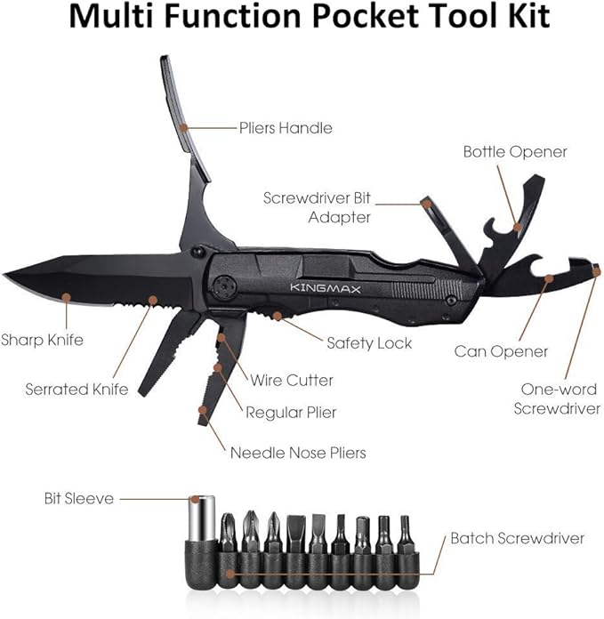 KINGMAX Pocket Knife,Multitool Tactical Knife with Blade,Saw, Plier, Screwdriver, Bottle Opener,Folding Knife Built with Full Stainless Steel,Perfect Tool for Men,Camping,Emergency,Outdoor,Daily Use.