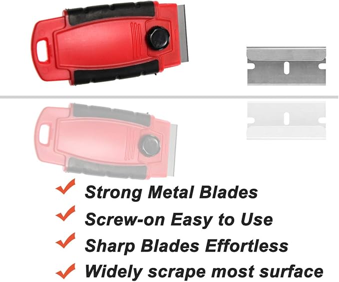 Plastic Razor Blade Scraper Hand Held Window Vinyl Tint Scraper Pack 2 with Protective Cover 20 Metal Razor Blades Scraper Blades Removal Scraping Tool Kit