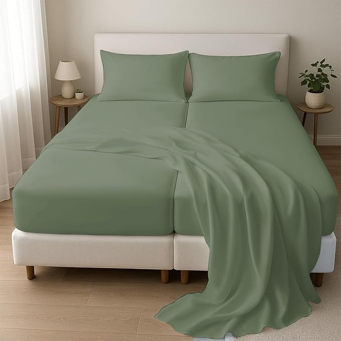 Split Queen Sheets for Adjustable Beds 5-Piece Split Queen Sheet Set, 800 Thread Count 100% Egyptian Cotton,15" Deep Pocket Adjustable Bed Sheets, Sage Solid