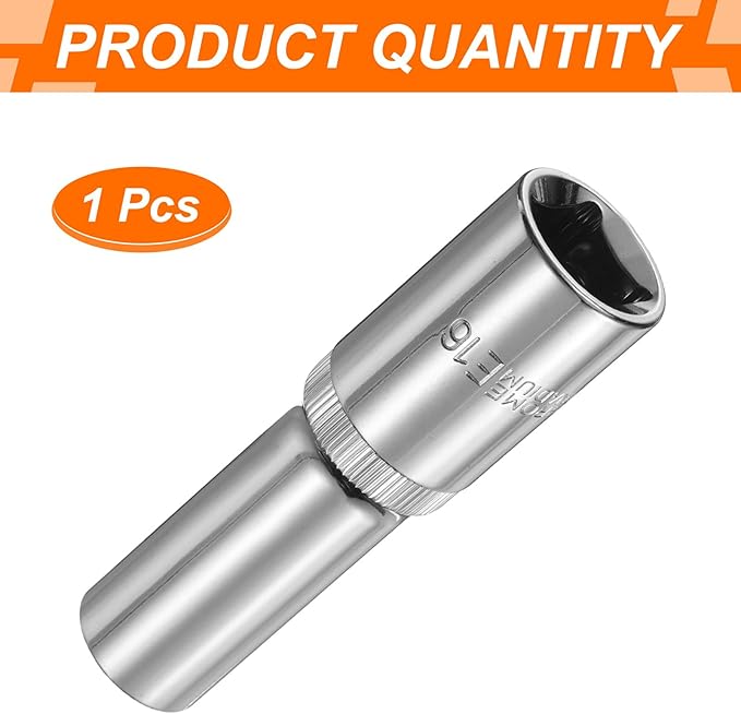 HARFINGTON E-Torx Socket 1/2" Drive E16 Star Female Socket 3.1" Length External Torx Deep Sleeve Chrome Plating 6 Point Spline Sleeve for Auto Repairs Home Maintenance