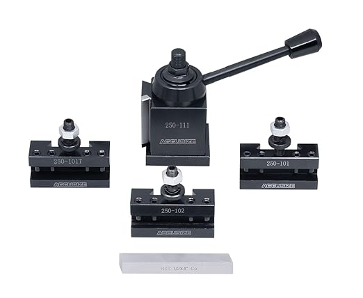 Accusize Industrial Tools Axa 4 Pc Wedge Type Quick Change Tool Post Set for Lathe Swing 6'' - 12'' with 1/2'' M35 Square Lathe Bit, 0251-0155