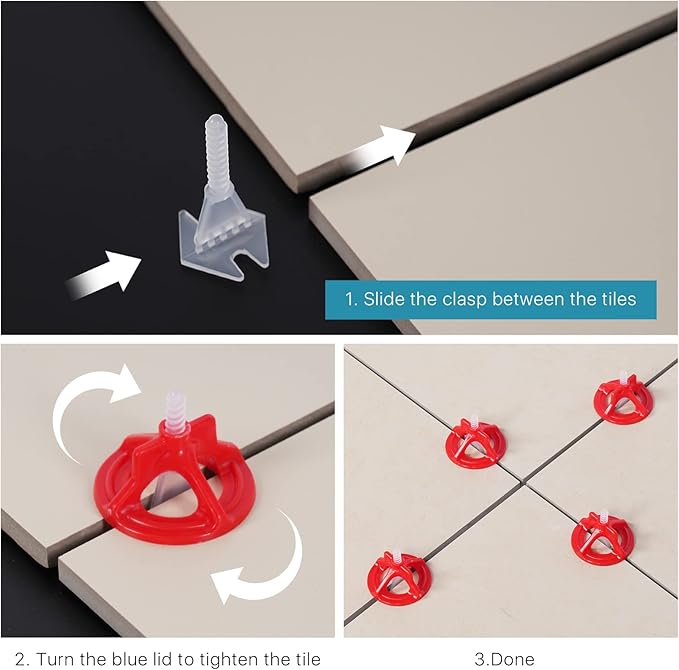 Professional Tile Leveling System Kit竊똀nti-Loosening Spacers/Wall, Bathroom Tiling - 1/16" Precision Alignment & Grout Spacing Tools(1000base, 1/16)