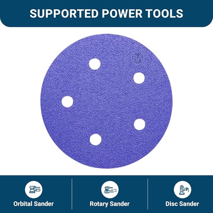 Benchmark Abrasives 5" Premium Ceramic 5 Holes Film Backed Hook and Loop Discs For Sanding of Metals Non-Ferrous Metals Wood Plastic Fiberglass (Pack of 50) - 320 Grit