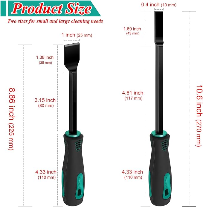 Gasket Scraper Tool, High Hardness Chrome Vanadium Steel with Non-slip Rubber Handle, 1" & 2/5" Blades,Gasket Scraper for Removing Gaskets,Rust,Paint,Varnish,Scraper Set for Metal Surface Prep - 2 PCS