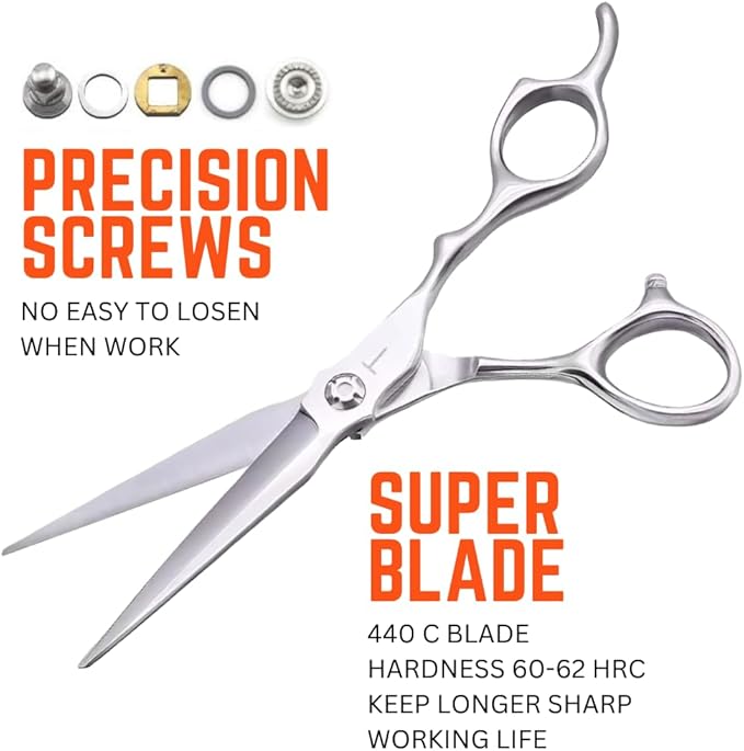 6-Inch Professional Hair Cutting Scissors with Ultra Sharp Blades, Premium Quality Stainless Steel Hair Scissors for Precise and Effortless Trimming, Ideal Barber Scissors for Home & Salon Use