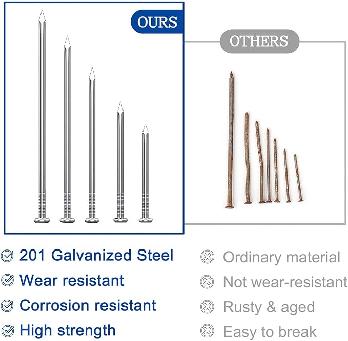 120PCS Galvanized Steel Hardware Nails with Storage Box, 2-1/2Inch Flat Head Nails for Hanging Pictures and Woodworking, Picture Hanging Nails, Long Nails, Wall Nails, Wood Nails, Finishing Nails