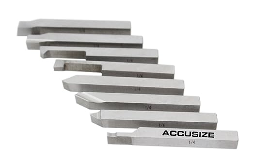 Accusize Industrial Tools 1/4'' 8 Pc H.S.S. Tool Bit Set, Pre-Ground for Turning and Facing Work, 2662-2001