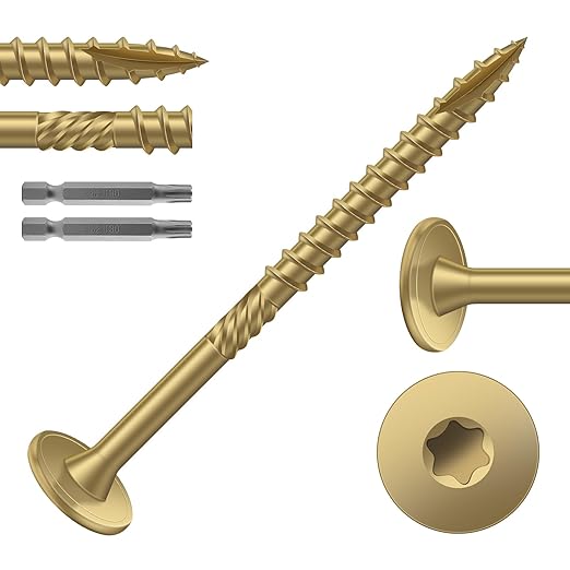 #14 x 3 Inch Outdoor Structural Wood Deck Screws (268Pcs/8lb), Carbon Steel, Tan, Flat Head, Rust Resistant Epoxy Coated, T30 Star Bit