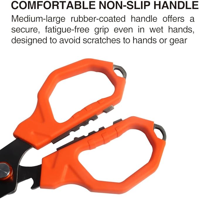 BasicGear Fishing Multi-Tool Scissors ??Titanium-Coated, Stainless Steel, Multi-Tool Cutter with Hook Adjuster, Screwdriver, Bottle Opener, Sheath & Non-Slip Grip for Saltwater or Freshwater Use