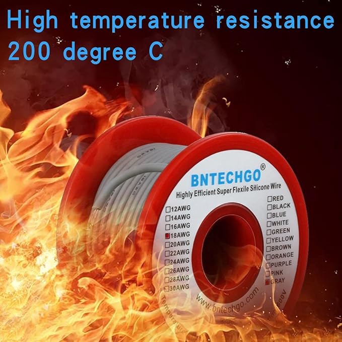 BNTECHGO 18 Gauge Silicone Wire Spool 50 ft Gray Flexible 18 AWG Stranded Tinned Copper Wire